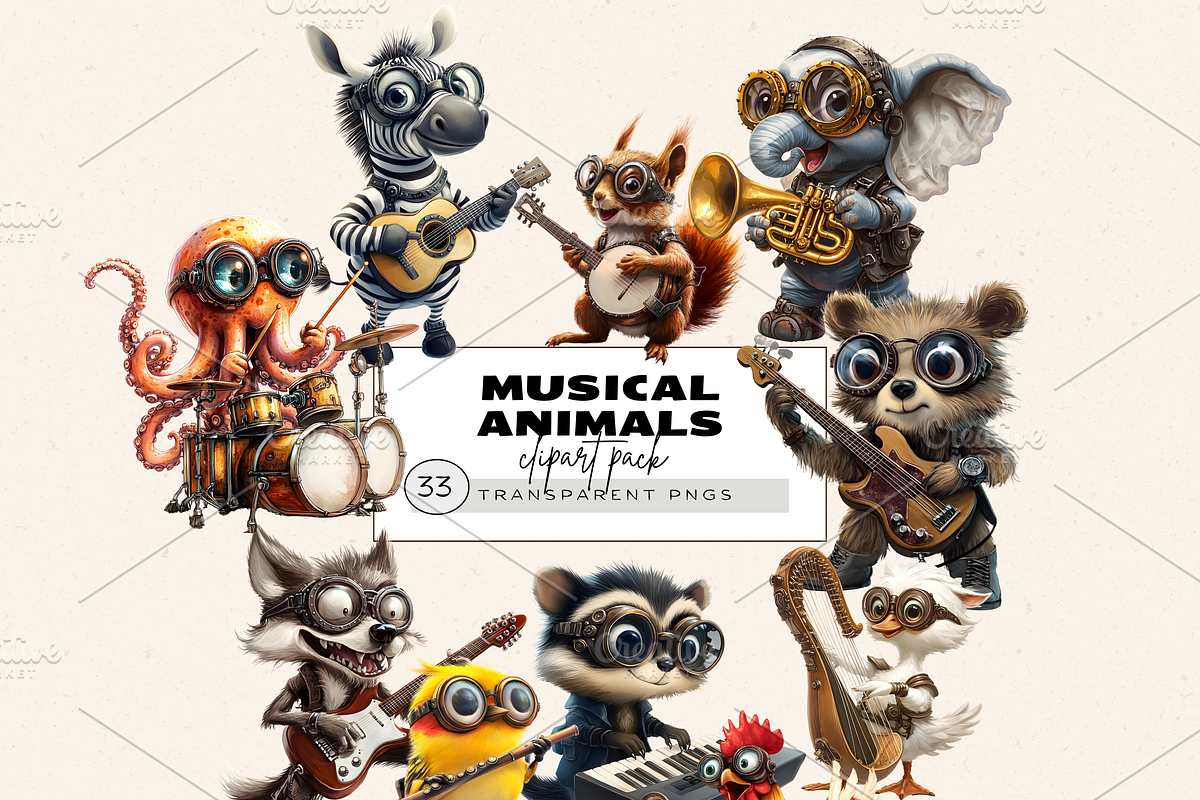 ANIMAL MUSICAL ORCHESTRA CLIPART, an Animal Illustration by Daring Digies (Photo 1 of 7)
