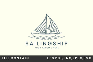 sailing ship line art logo vector
