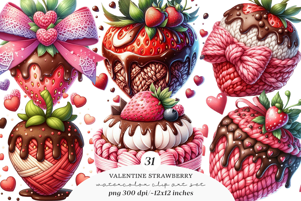 Crochet Valentine Strawberry Bow PNG, an Illustration by SinaCreation (Photo 1 of 11)