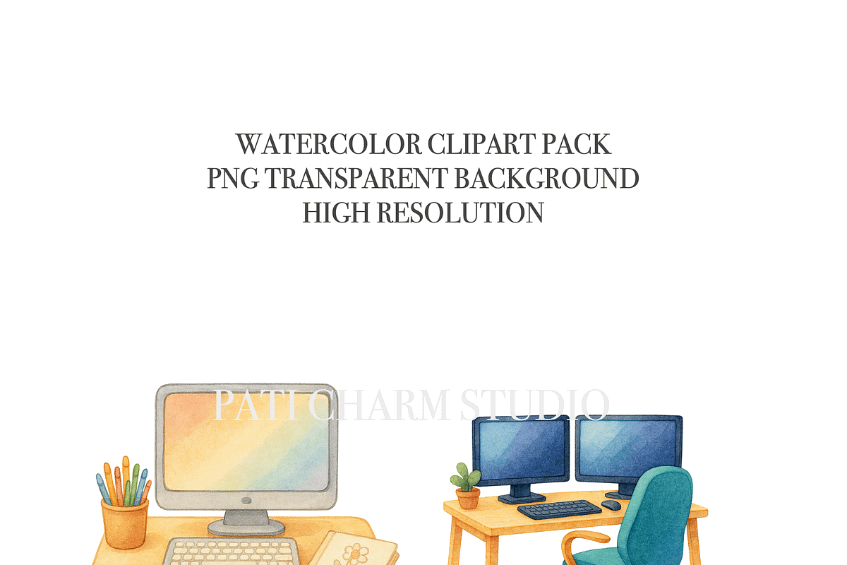 16 Computer Desk Clipart, a Decorative Illustration by Pati Charm Studio (Photo 5 of 8)