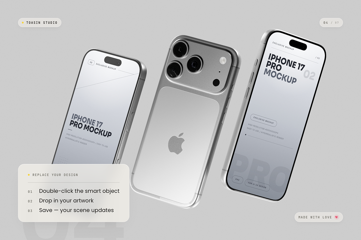 iPhone 17 Pro Mockup, an iPhone Mockup by Toasin Studio (Photo 4 of 7)