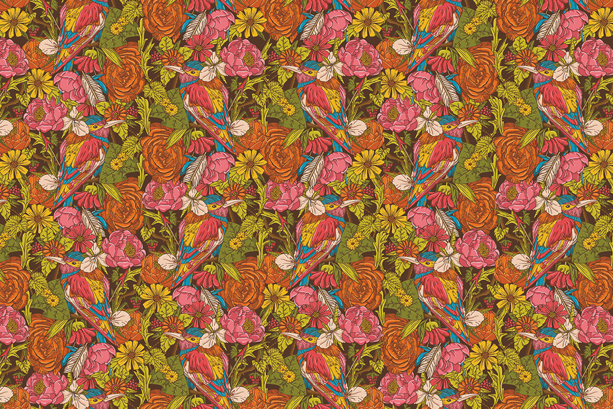 Seamless pattern with humming bird