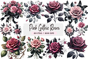 Watercolor Pink Gothic Roses, an Illustration by DreamArtGraphic (Thumbnail 1 of 4)