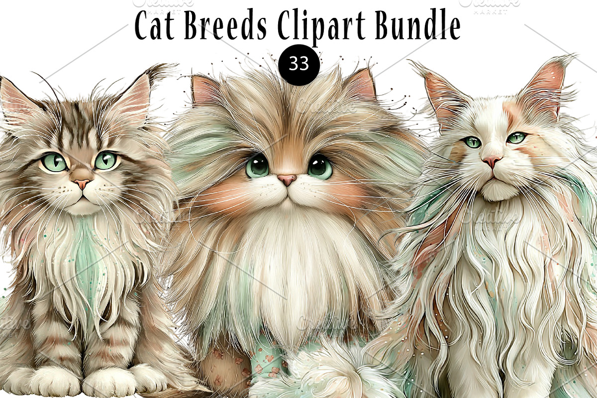 Cat Breeds Clipart Bundle, a Seasonal Illustration by CreationArt (Photo 1 of 5)