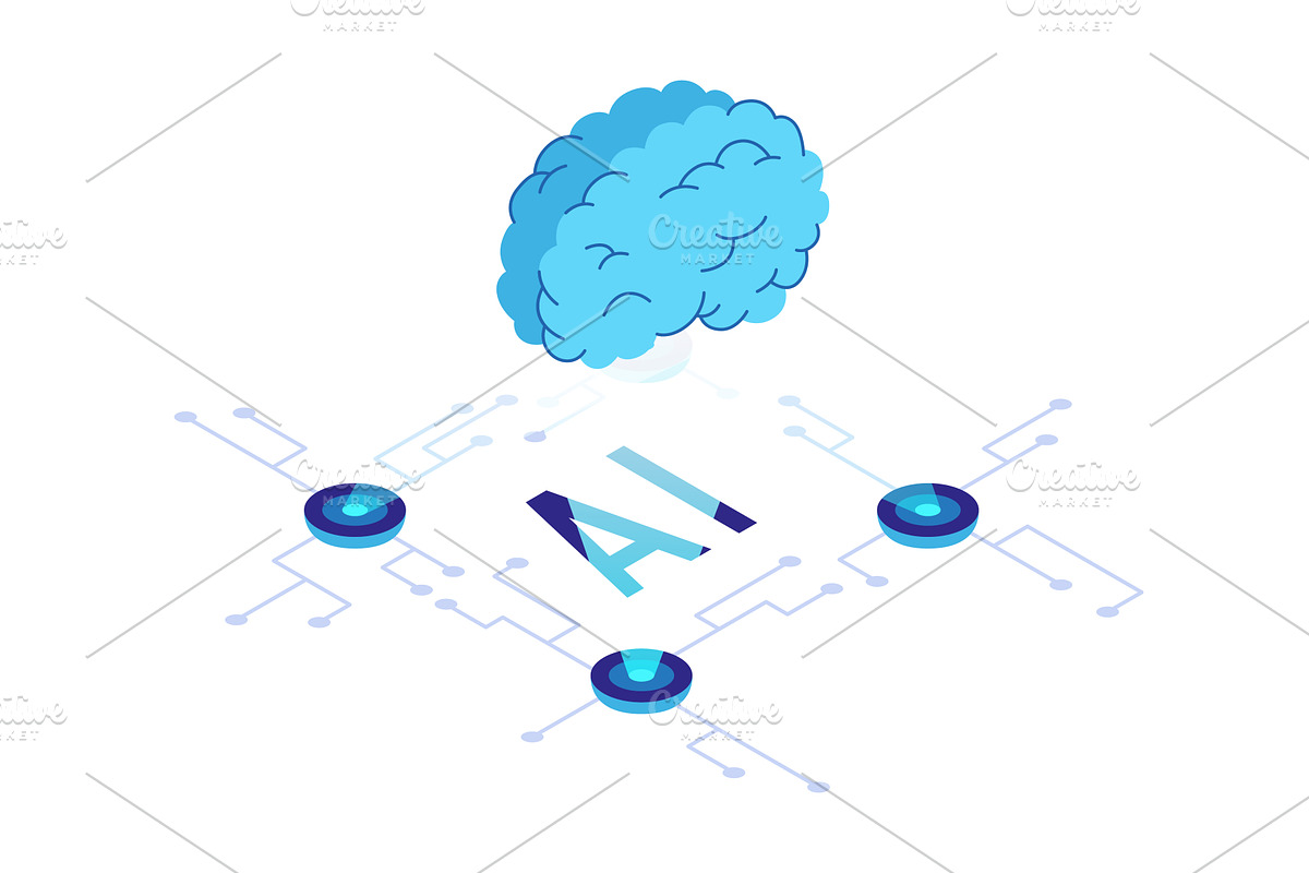 Isometric artificial intelligence, a Technology Illustration by the8monkey