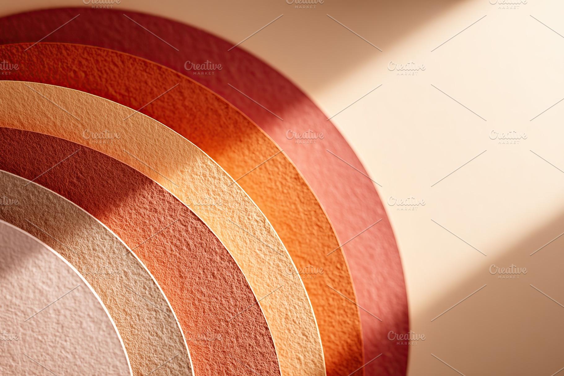 Colorful paper circles arranged in gradient on a light background with shadow e, a Photo by AlyaAnd