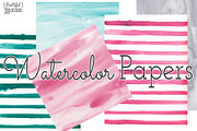 Watercolor Stripes and Solid Papers, a Graphic by Prettiful Designs (Thumbnail 2 of 2)