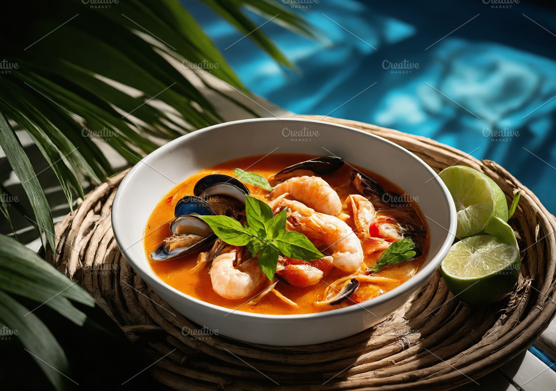 Bowl of tom yam soup with mussels, a Food & Drink Photo by Fascinadora