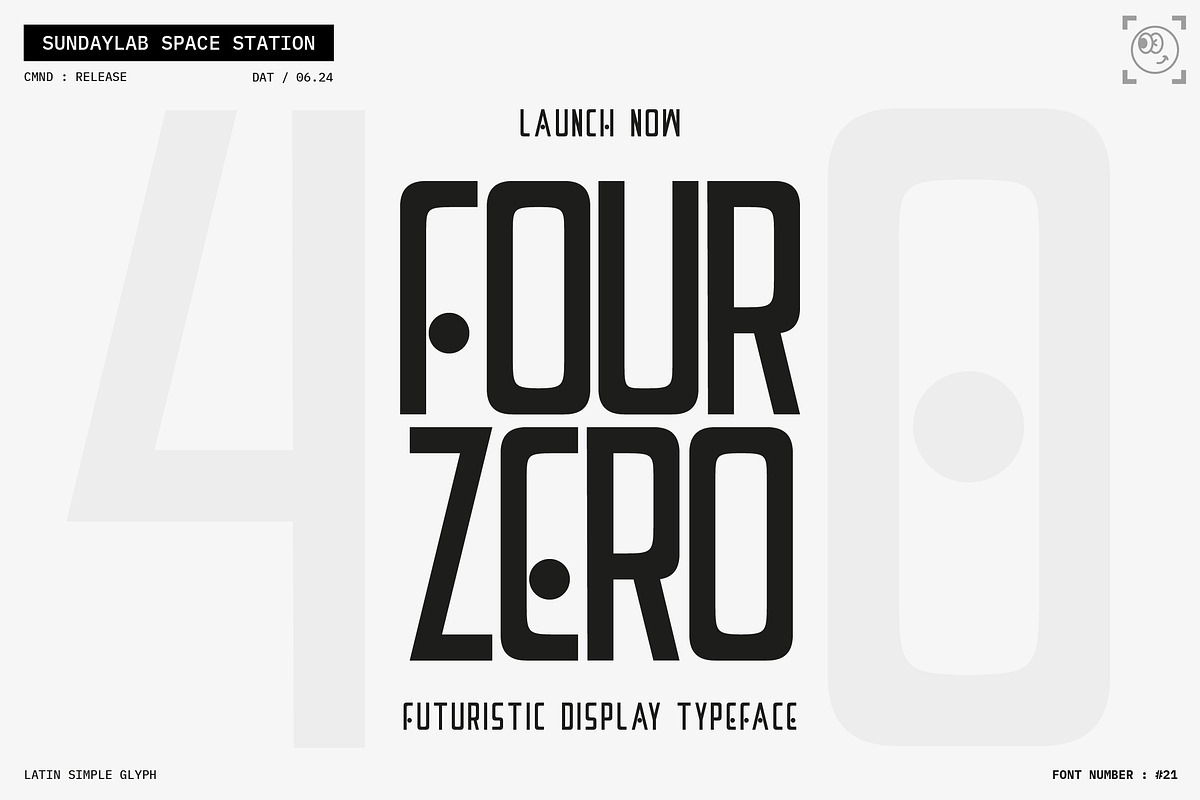 Four Zero Futuristic Typeface, a Sans Serif Font by Sundaylab (Photo 1 of 7)