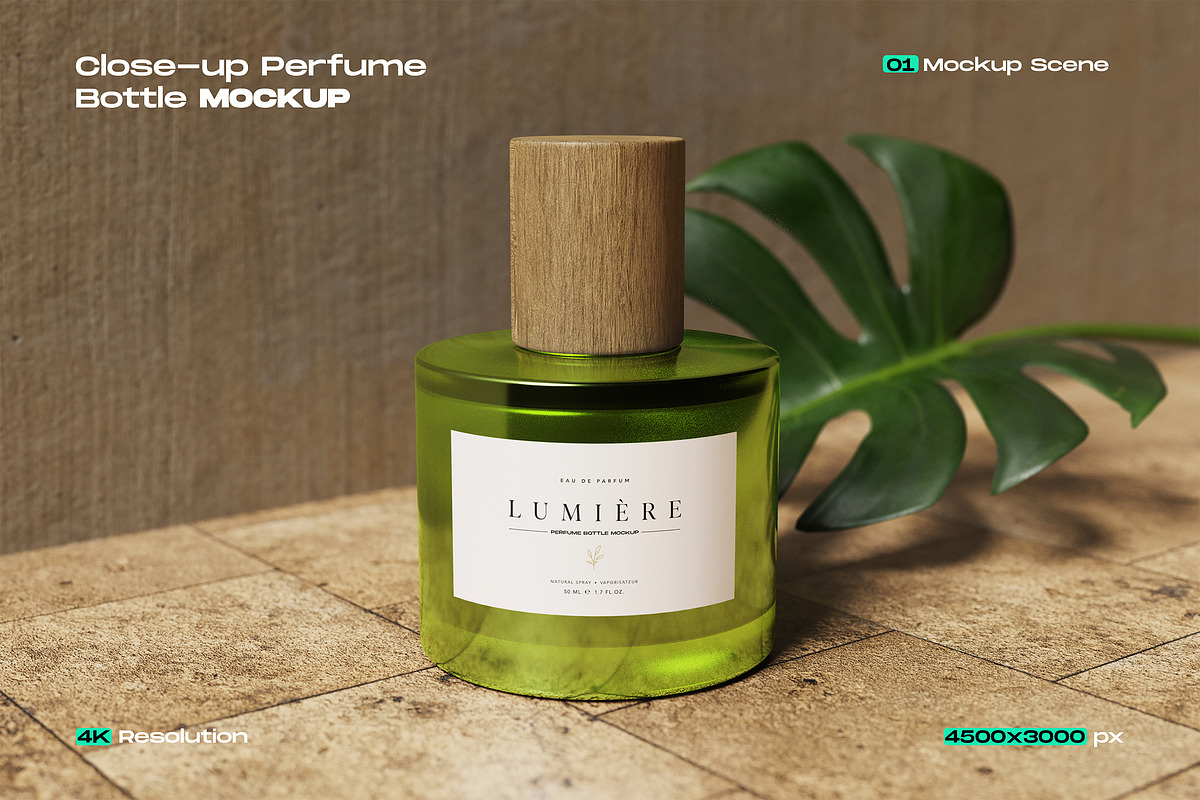 Close-Up Perfume Bottle Mockup, a Packaging Mockup by My Code Std (Photo 1 of 3)