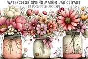 Watercolor Spring Mason Jar Clipart, an Illustration by Libby Wishes (Thumbnail 1 of 6)