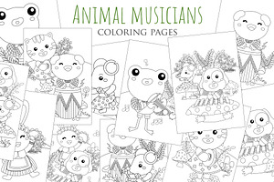 Animal Musicians Coloring Kids Set, an Animal Illustration by Peekadillie Art