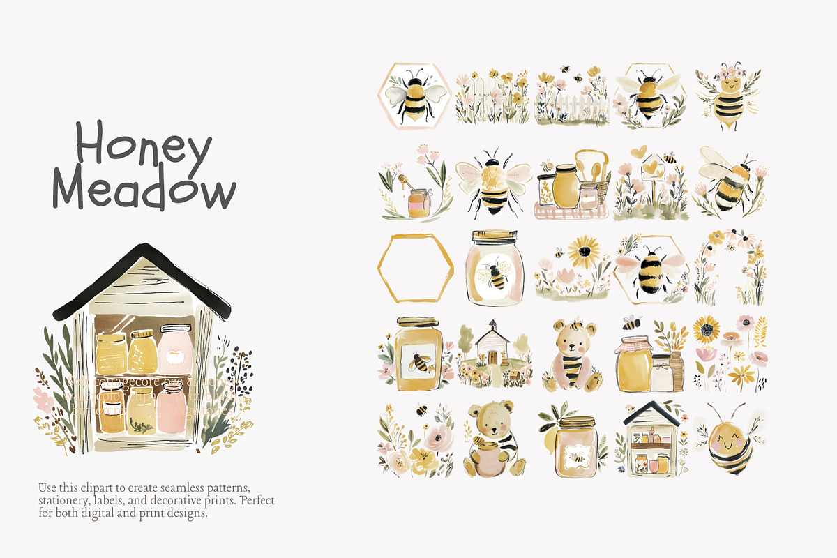 Honey meadow clipart bundle, a Decorative Illustration by Patishop Art (Photo 8 of 11)