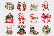 Watercolor Christmas Teddy Bears Cli, a Seasonal Illustration by Design Market (Thumbnail 4 of 5)