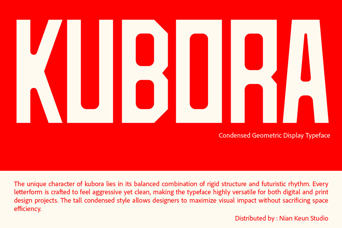 Kubora - Condensed Geometric Display, a Sans Serif Font by Nian Keun Studio (Photo 1 of 10)