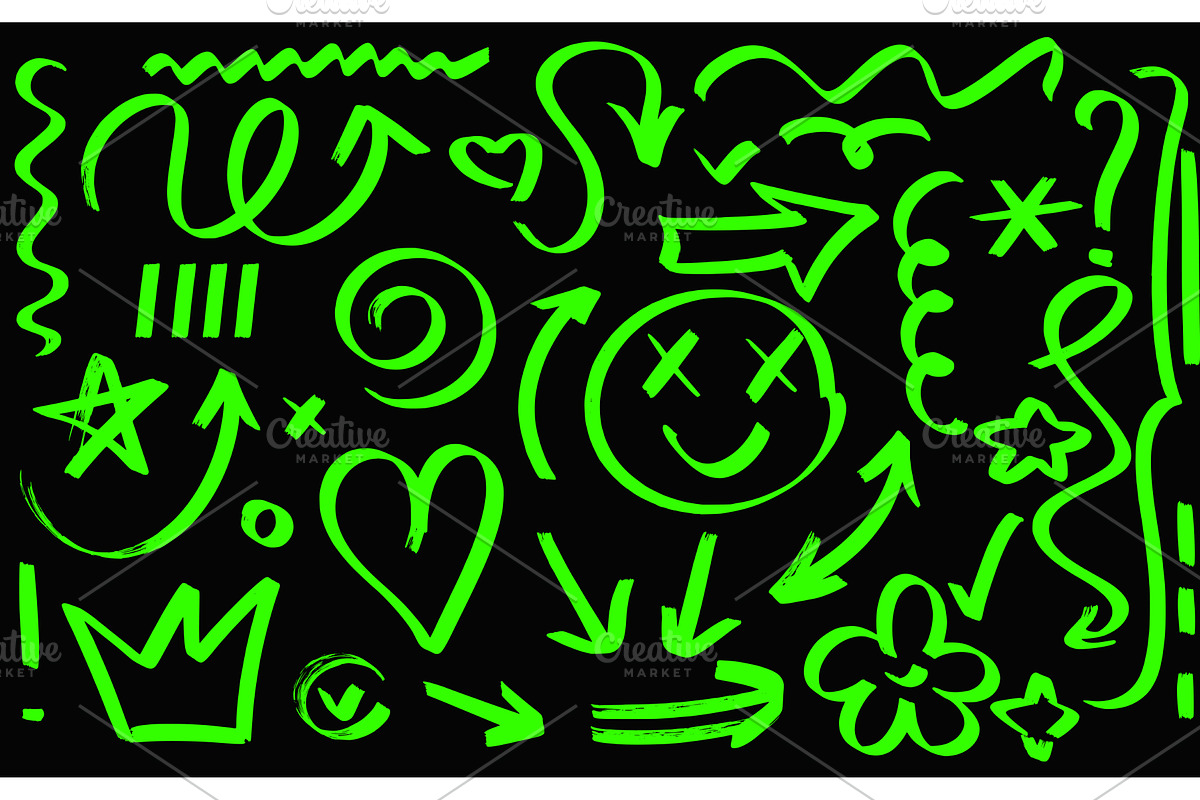 Hand drawn green acid-wash markers, an Illustration by Tati_Kli