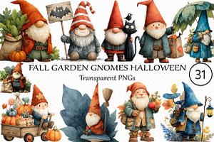 Watercolor Fall Garden Gnomes, an Illustration by Craft Nest