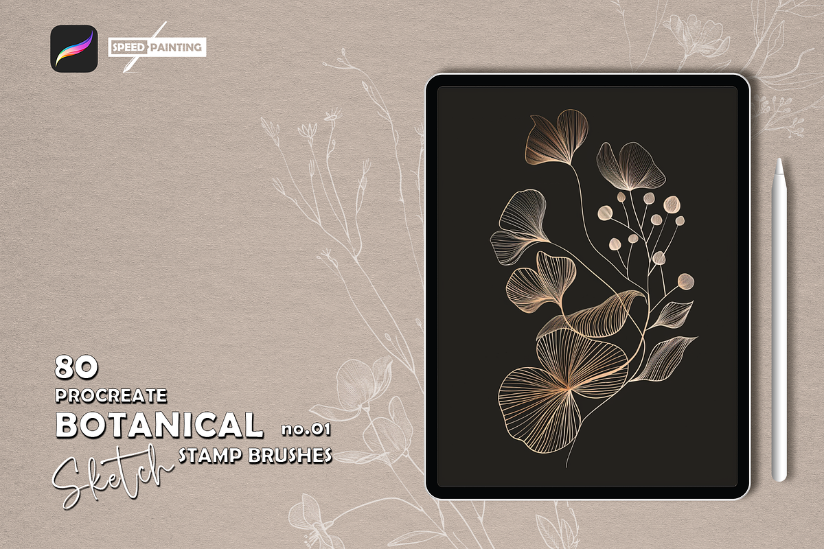 80 Procreate Sketch Botanical Stamp, a Brush Add-On by MISTstudioDesign (Photo 1 of 4)