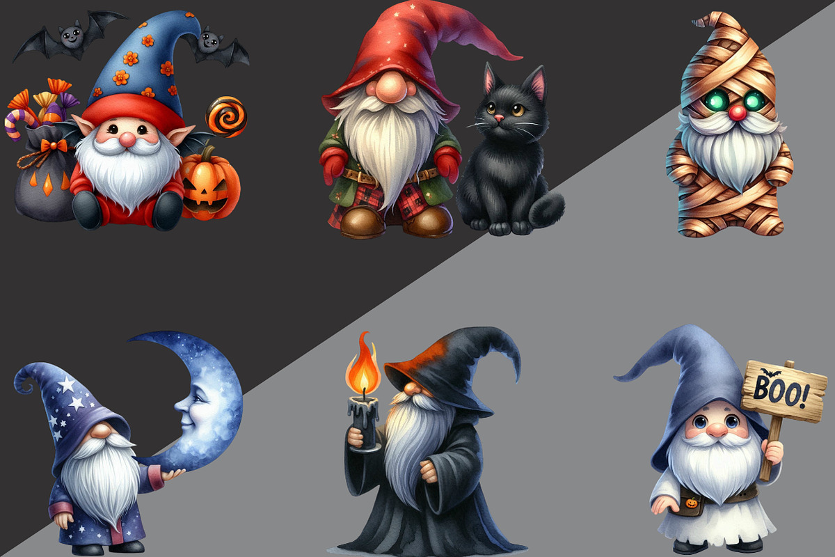 Halloween Gnome Clipart, an Illustration by Black Bird Studio (Photo 3 of 6)