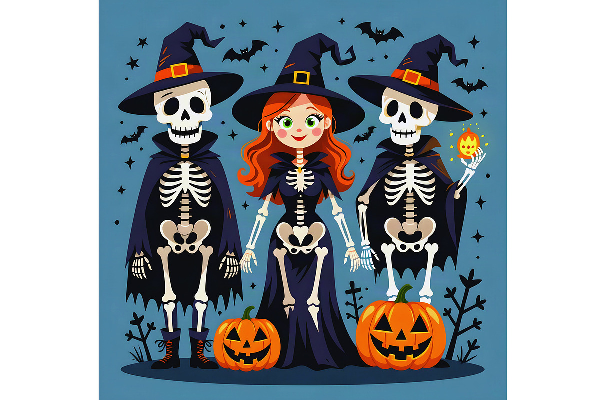 Halloween Witch and Skeletons, a Person Illustration by Sharon Schwalbe (Photo 3 of 3)