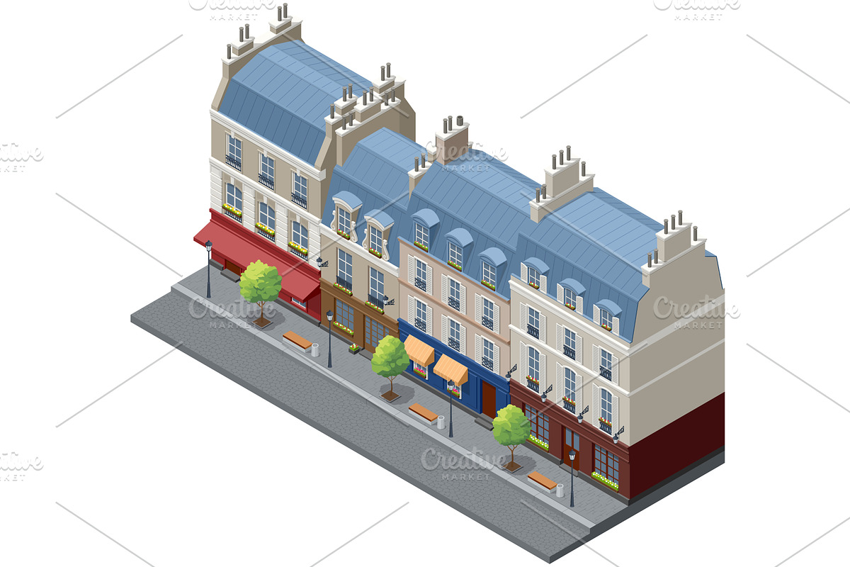 Old European City Street. Isometric, an Object Illustration by Golden Sikorka