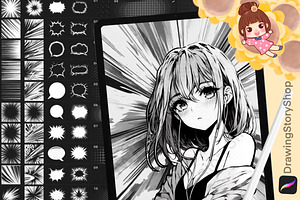300 Procreate Manga Comic Brush Set, a Brush Add-On by DrawingStoryShop