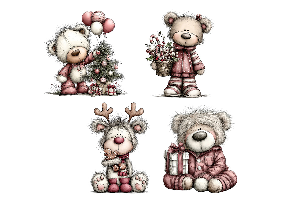 Christmas Whimsical Teddy Clipart, a Seasonal Illustration by Creative Art (Photo 7 of 7)