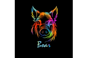Boar colored head on black, an Animal Illustration by Nenahliadava Design