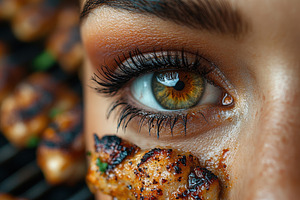 Close-up of a person enjoying grille, a Photo by Tanuart