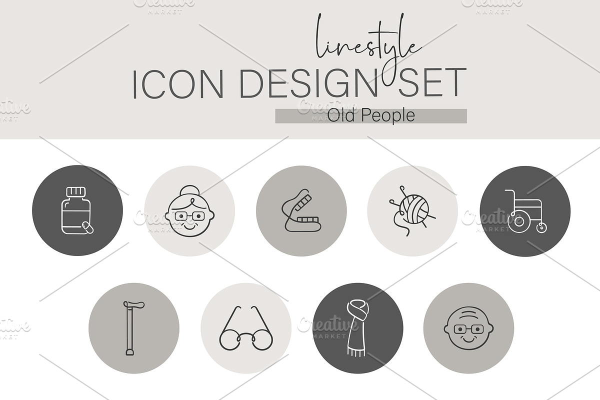 Linestyle Icon Design Set Old People, an Outline Icon by pepulousdsg