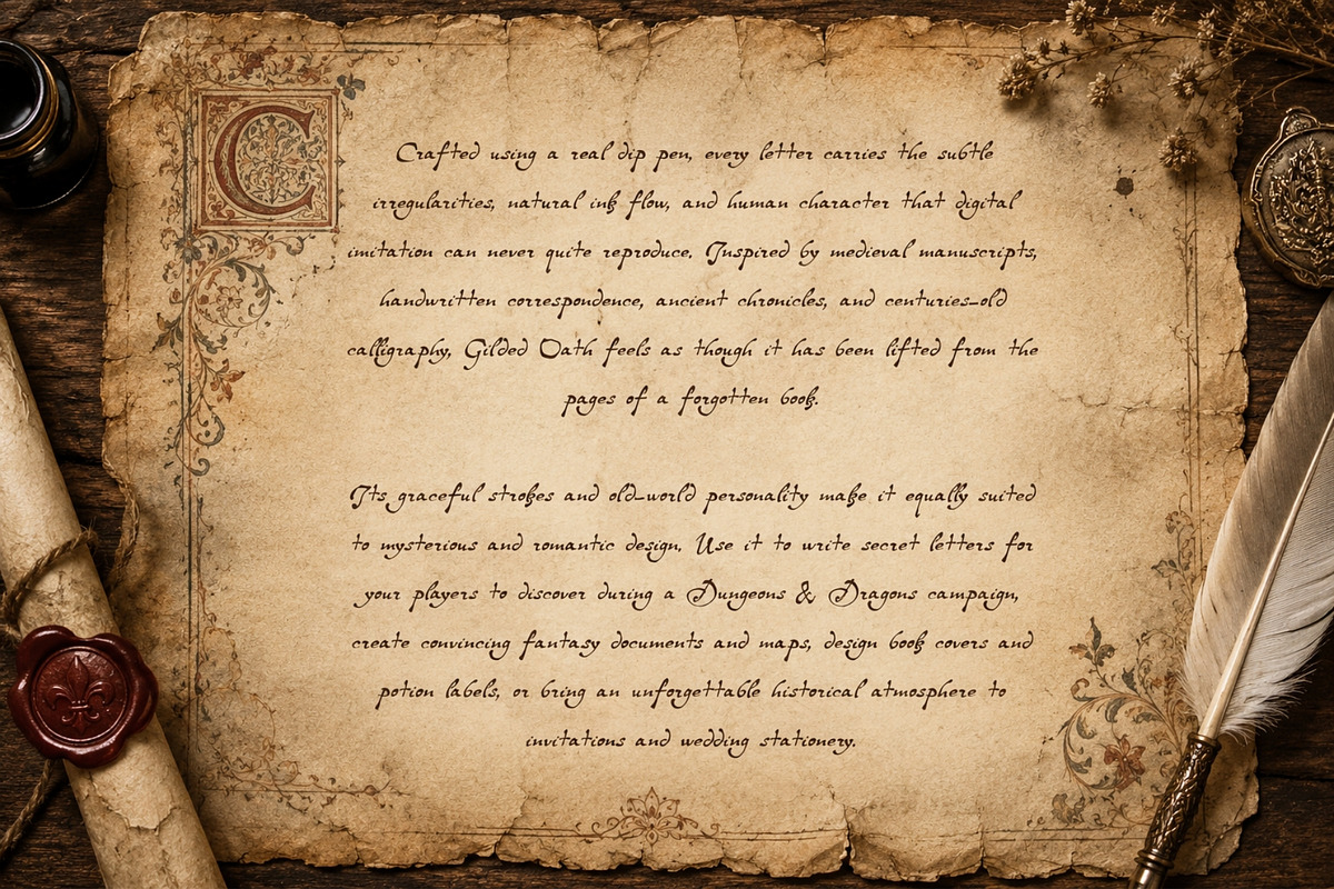 Gilded Oath - Medieval Ink Script, a Script Font by HipFonts (Photo 2 of 11)