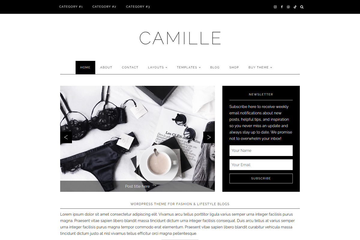 Feminine WordPress Theme | Camille, a WordPress Template by Hello Chic Designs (Photo 1 of 2)
