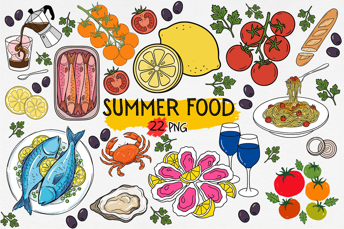 Mediterranean Summer Food Clipart, an Object Graphic by iloveTemplate (Photo 1 of 5)