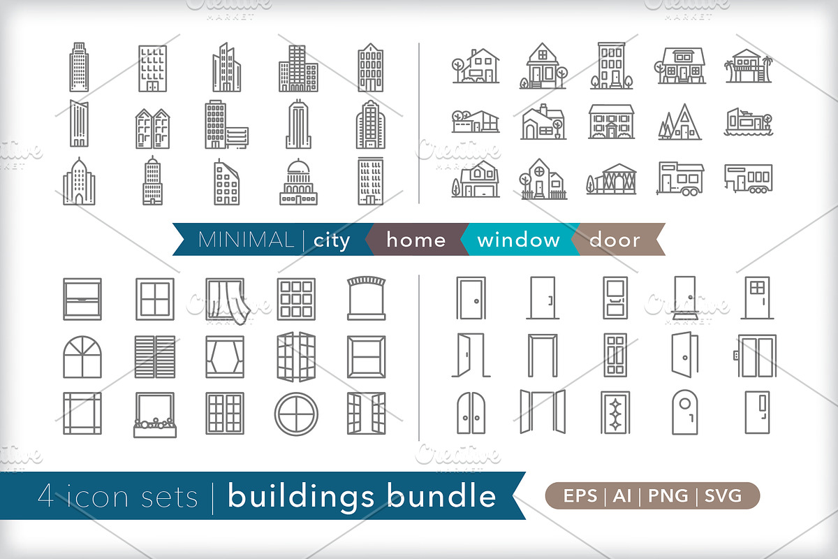 Buildings 4-pack icon bundle, an Outline Icon by Picture Window (Photo 1 of 6)