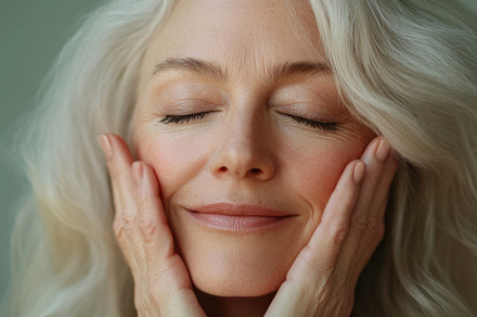 Serene Mature Woman Enjoying Self-Care with Eyes Closed