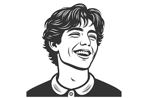 Smiling Young Man engraving vector, a Person Illustration by AlexArt