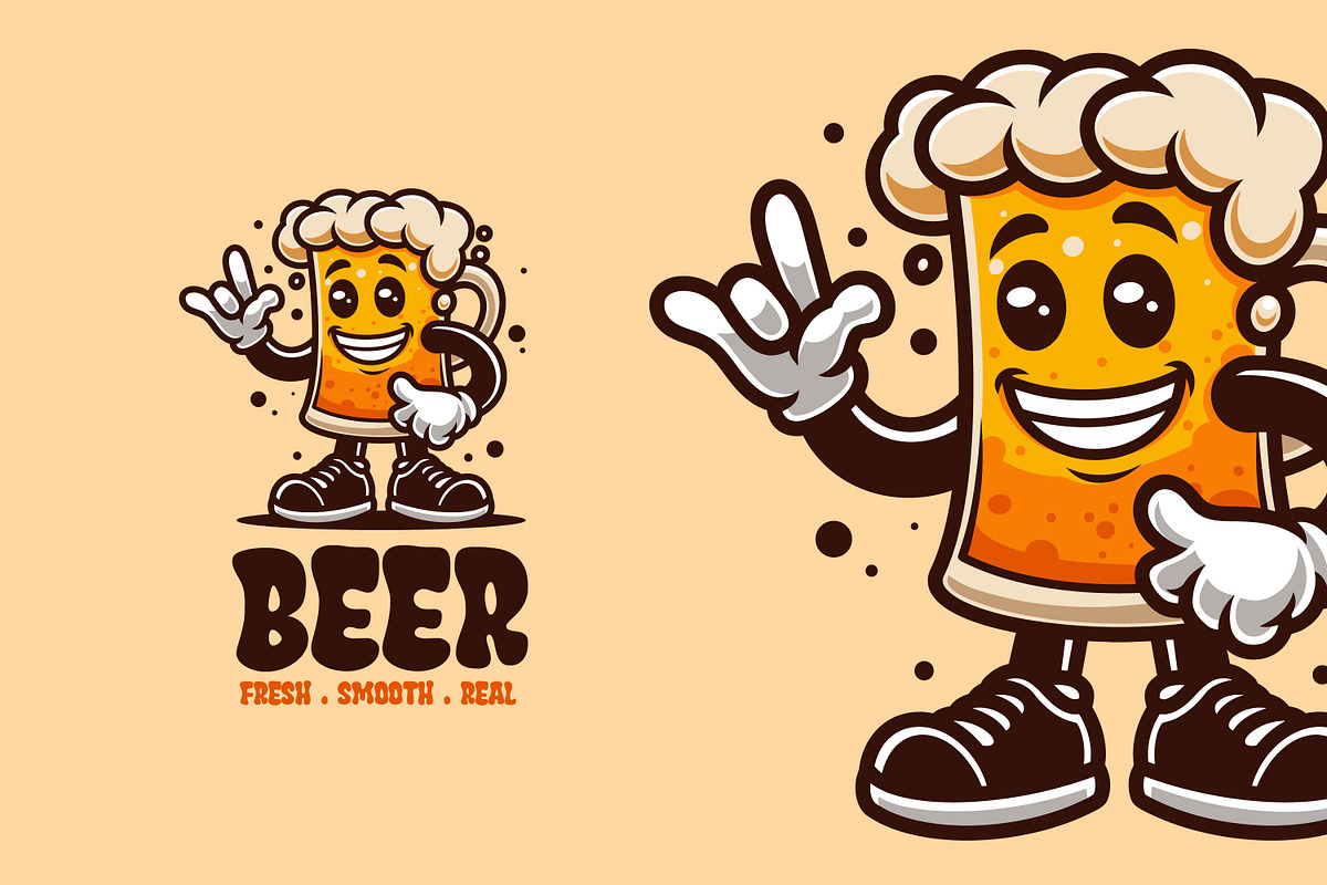 Beer Retro Vintage Mascot Character, a Branding & Logo Template by Gumrega Studio