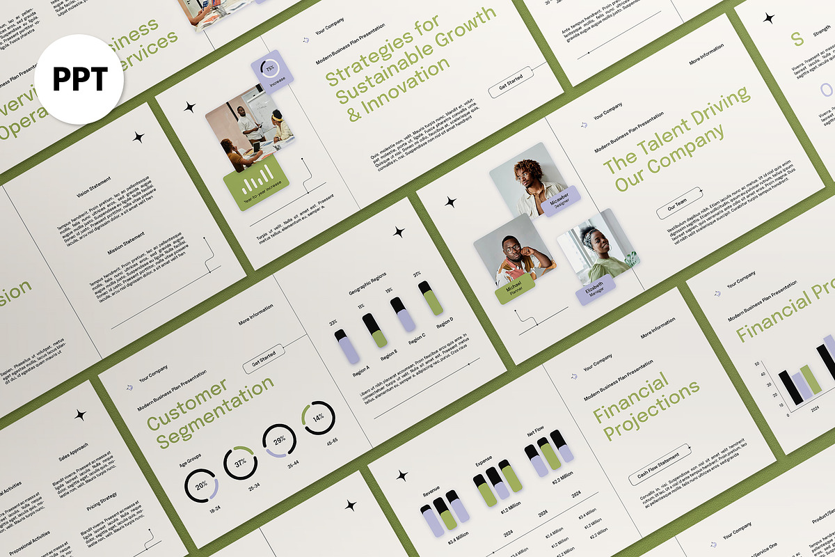 Cream Green Business Plan PPT, a Presentation Template by graphicook (Photo 1 of 4)