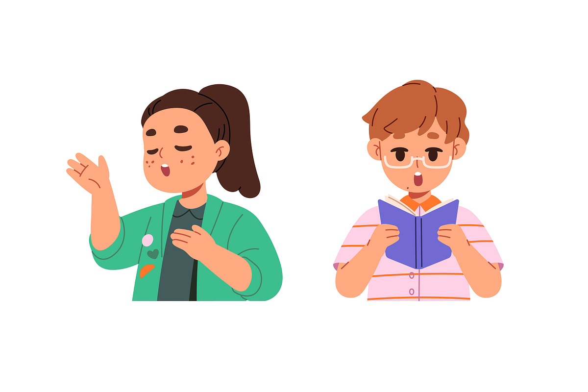 Happy kids singing songs set, a Person Illustration by PaperTrident (Photo 9 of 11)
