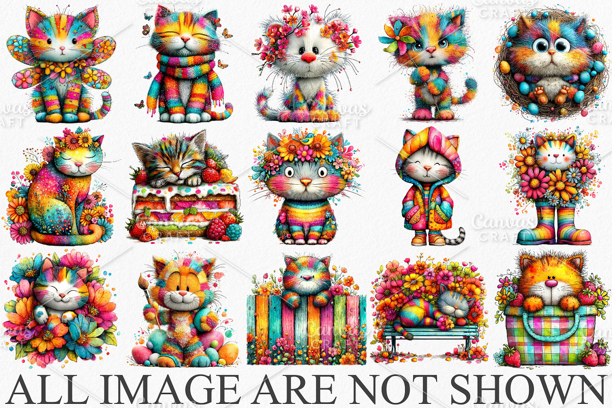 Whimsical Spring Cats Clipart Bundle, an Illustration by Canvas Craft (Photo 3 of 7)
