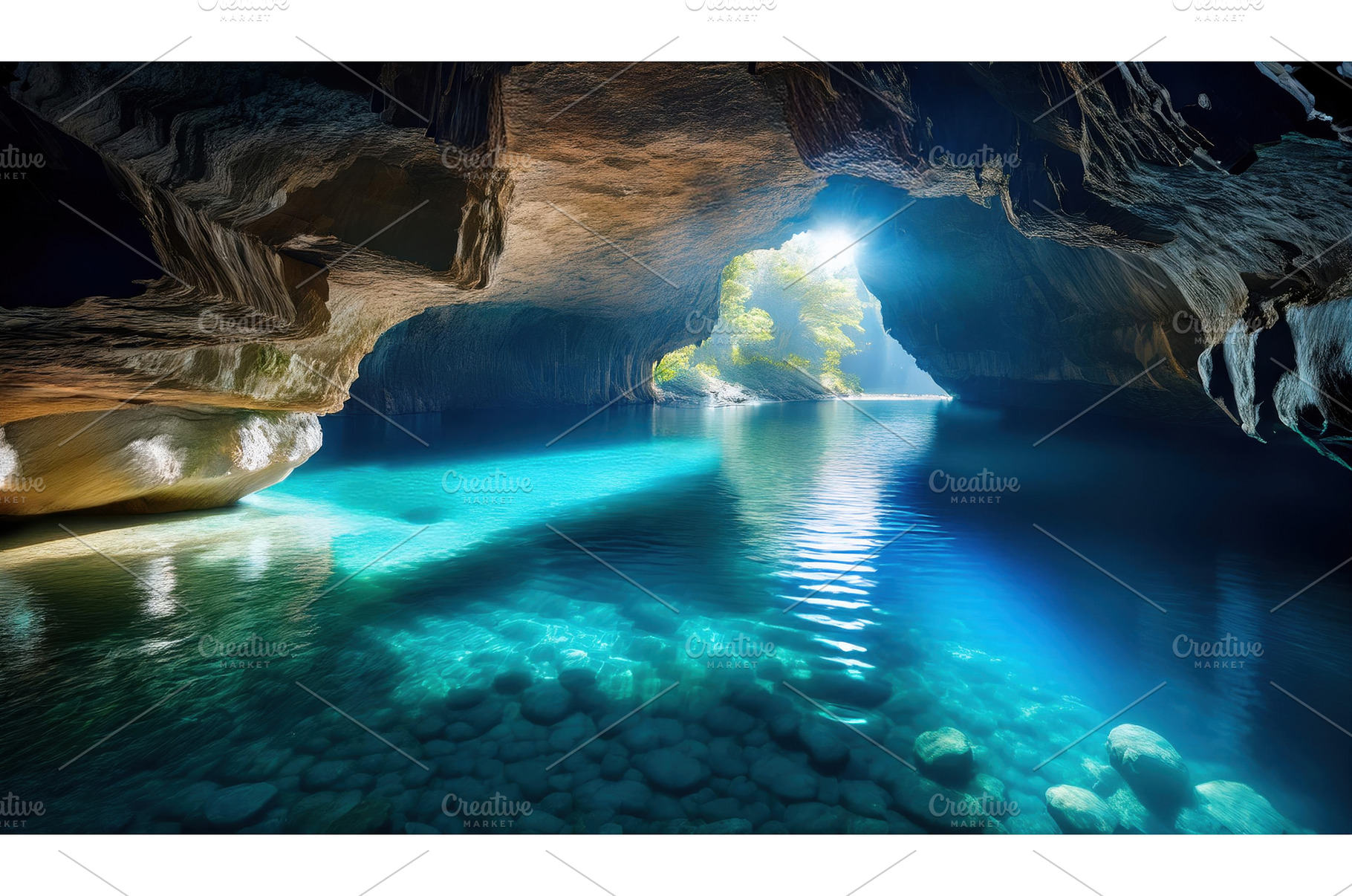 Sunlit cave with crystal-clear blue, a Nature Photo by Igor Tichonow
