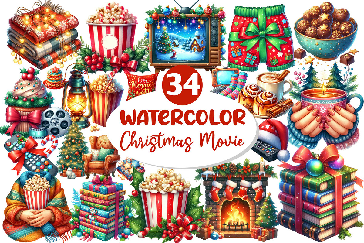 Christmas Movie Night Clipart, an Illustration by Dream Creation (Photo 1 of 7)