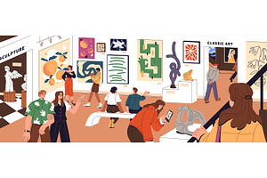 People in modern art gallery, museum, a Person Illustration by PaperTrident