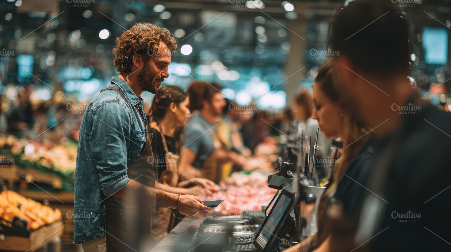 Man paying at supermarket checkout f, a Photo by Pixeness Studio