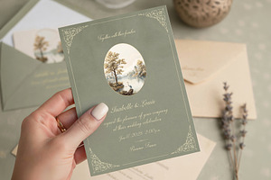 Dusty Sage Green Heron Invitation