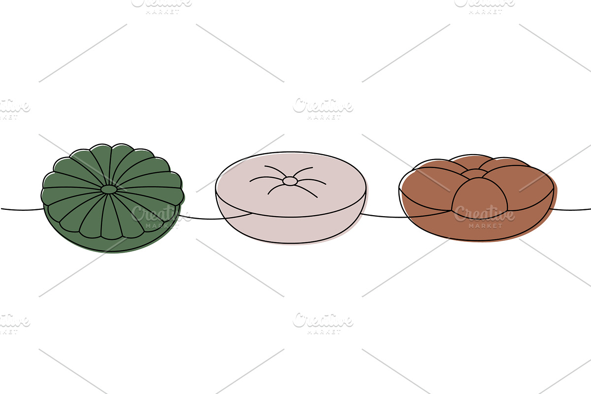 Set of pillows one line colored, an Object Illustration by GraphiShop