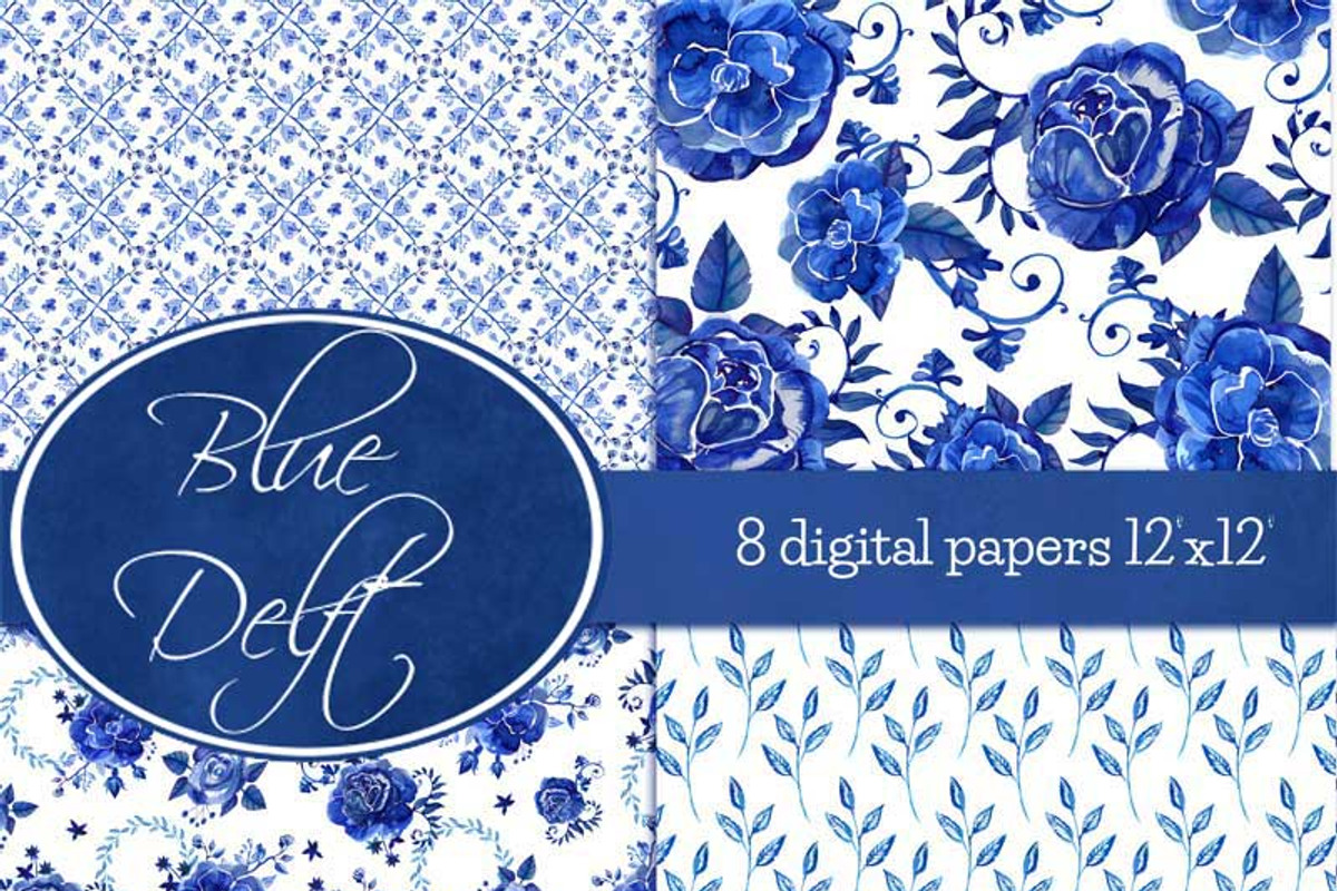 Blue Delft digital papers, a Pattern Graphic by Drumla