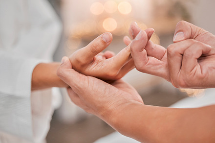 Relax, hands and finger massage at spa for pain, arthritis or carpal tunnel syndrome. Zen, physiotherapy and client with therapist in salon for help with healthcare, physical therapy and wellness., a Photo by Peopleimages.com