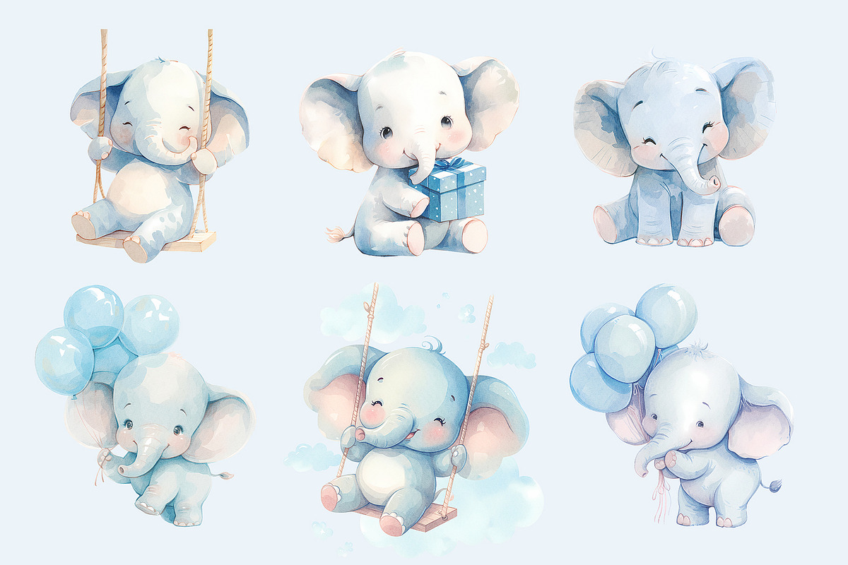 Cute Elephant Baby Shower Clipart, a Decorative Illustration by Primrose Blume (Photo 3 of 3)