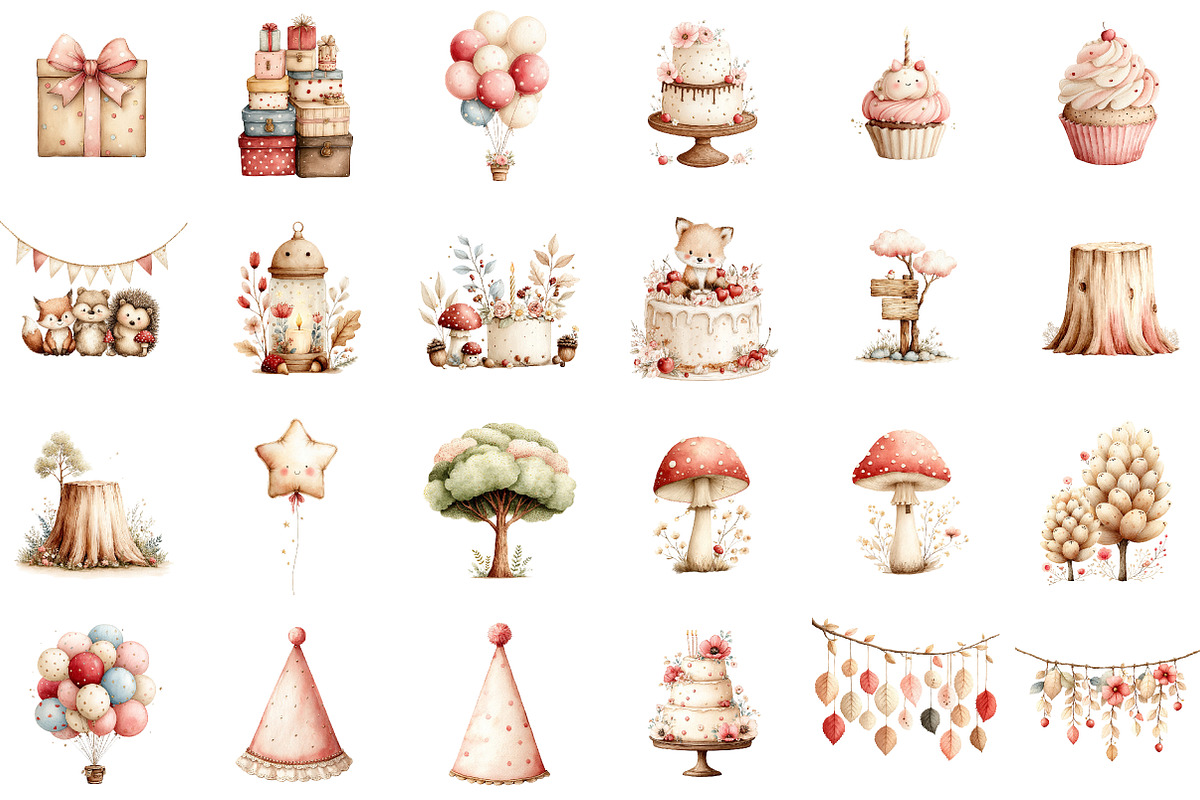 Woodland Boho Animals Birthday Clipa, an Illustration by Sublimation Artist (Photo 2 of 7)